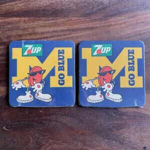 2 Vintage 80s 7 Up University of Michigan U of M Go Blue Drink Coaster 4 Pk NEW